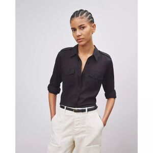 Nili Lotan Jora Tunic Shirt Top Cotton Long Sleeve Buttondown Black L NEW 283766